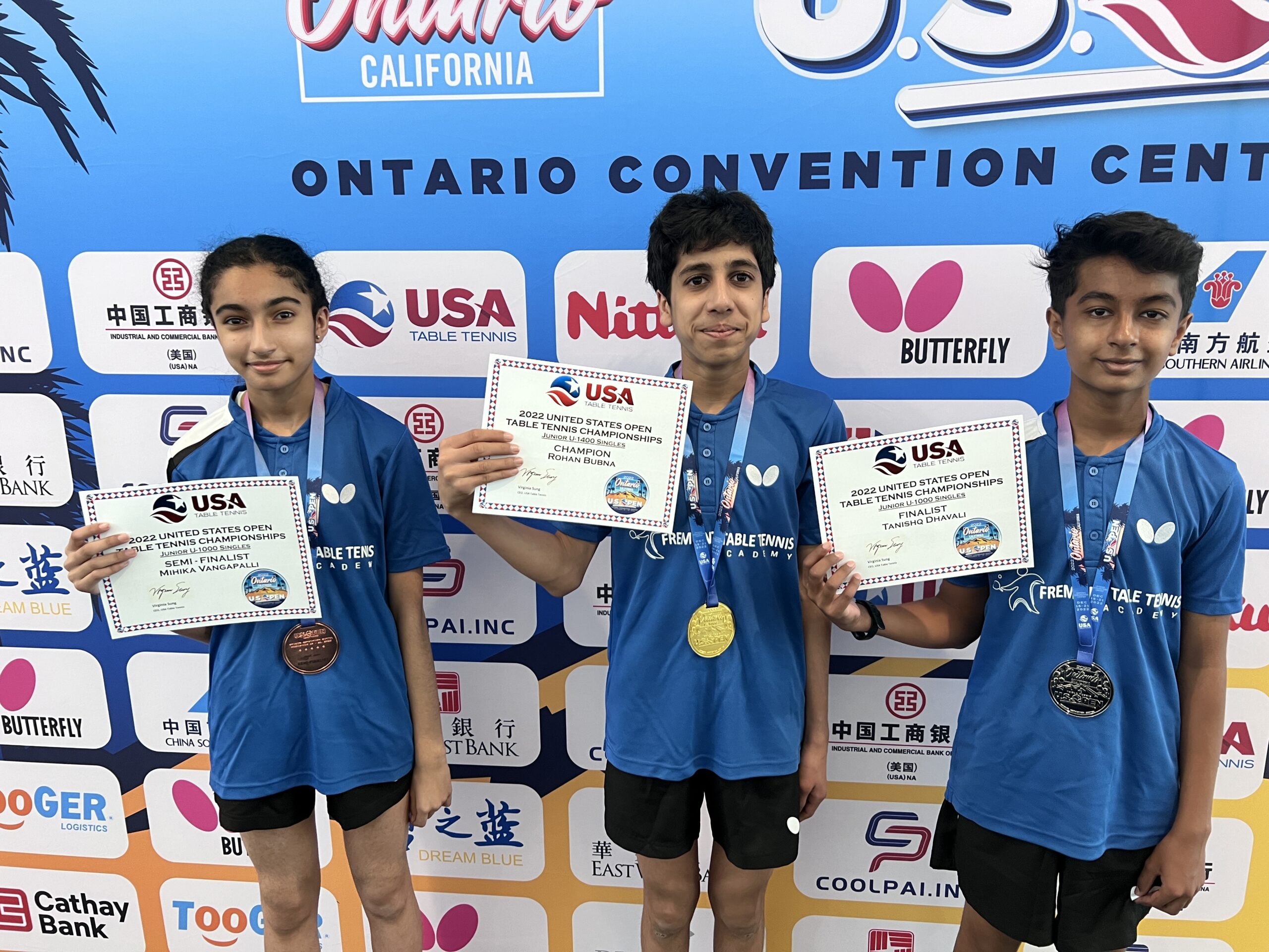 2022 US Open Medalists Mihika, Rohan, and Tanishq