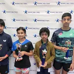 Top 2 in Open Doubles (left to right): 2nd-Abhinav/Rachel, 1st: Shrirang/Tanish
