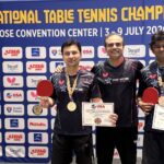 Jasmeet Bagga and Ram Vaidyanathan with their coach and medals